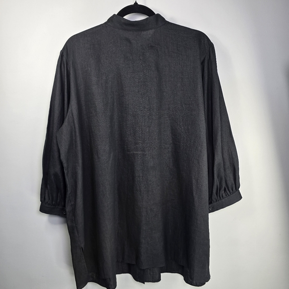 Lauren Ralph Lauren Pintuck Pleat Band Collar 3/4 Sleeve Linen Tunic Black 2X - Picture 9 of 10